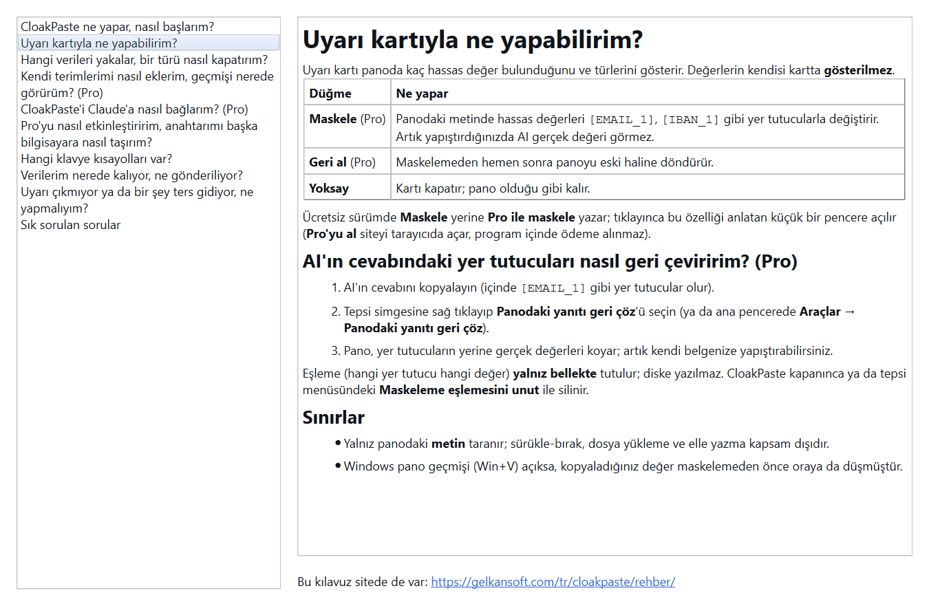 Yerleşik yardım (F1): internet gerektirmez, açık olan ekranın konusunu açar