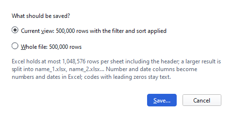 Export to Excel (Pro): choose the view or the whole file.