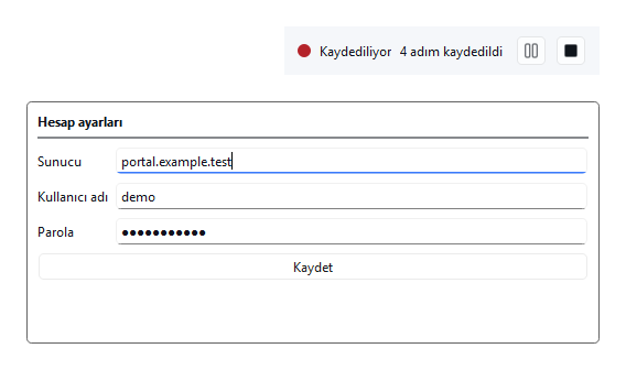 Örnek bir uygulama penceresinin üzerinde kayıt çubuğu: 