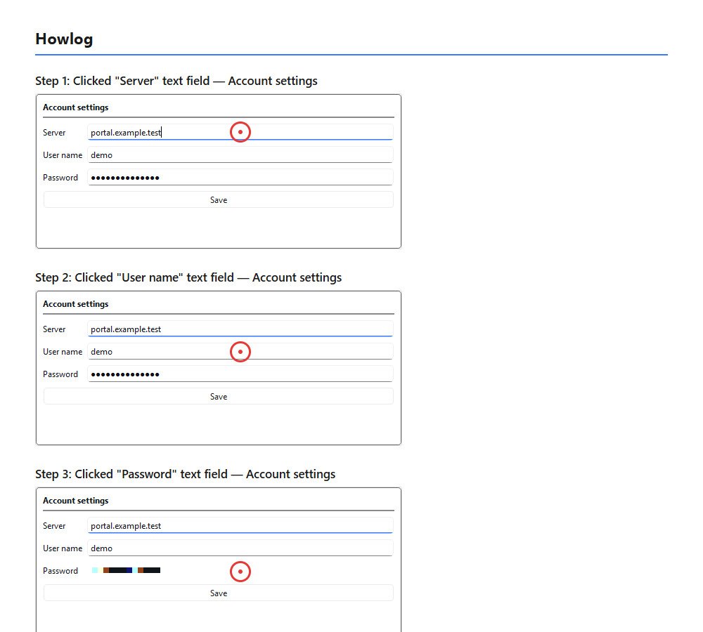The exported HTML guide open in a browser: numbered steps and screenshots.